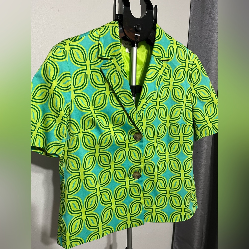 Coldwater Creek Lime Green & Blue Short Sleeve Jacket Size 12